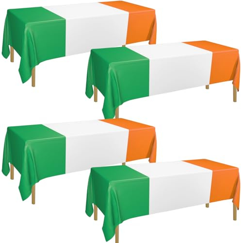4 tovaglie decorative irlandesi verde bianco arancione con bandiera irlandese per decorazioni giorno di San Patrizio, feste di famiglia, 130 x 220 cm