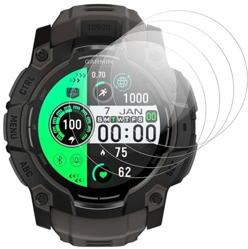 IQShield Panzer Schutz Glas Kompatibel mit Garmin Instinct 3 45mm AMOLED, HD Panzer Schutzfolie, Runde Kante Displayschutz, Blasenfest Schutzglas, Touch Sensitive, Anti-Kratzer Panzerfolie, 4 Stück