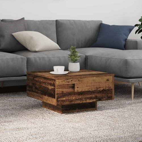 Qnhdfrt LED Coffee Table 55 x 55 cm Engineered Wood Low Living Room Side Table Old Wood Finish Modern Side Tables for Lounge Small Spaces