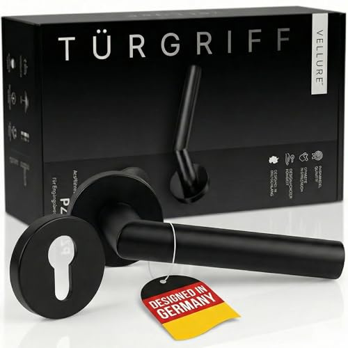 Vellure® Türgriffe Schwarz Innentüren [Inkl. Bohrschablone] – Premium Drückergarnitur Schwarz PZ & Türklinke Schwarz Matt – Massiver Türgriff & Türbeschläge Set – Fester Sitz & Edle Optik
