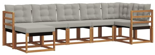 Mengtu Akazienholz-Sofaset mit Textilene - Natürlich/Hellgrau - Garten/Patio/Pool - Outdoor-Bequemlichkeit 3368870