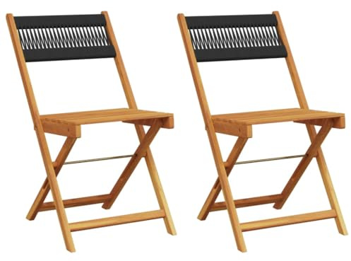 QJBSAVVA Set di 2 sedie pieghevoli in legno massello di acacia con schienale in corda, sedie da giardino per esterni per balcone e terrazza, pieghevoli salvaspazio, colore nero, 41 x 52,5 x 80 cm