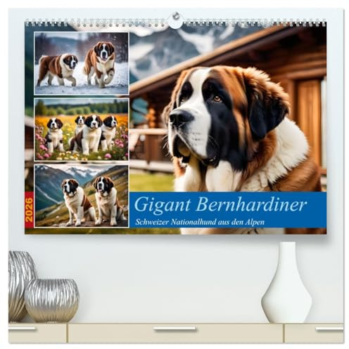 Gigant Bernhardiner (hochwertiger Premium Wandkalender 2026 DIN A2 quer), Kunstdruck in Hochglanz: Schweizer Nationalhund aus den Alpen (CALVENDO Tiere)