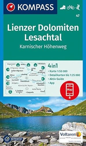 KOMPASS Wanderkarte Lienzer Dolomiten, Lesachtal, Karnischer Höhenweg: 4in1 Wanderkarte 1:50000 mit Aktiv Guide und Detailkarten inklusive Karte zur ... Skitouren. (KOMPASS-Wanderkarten, Band 47)