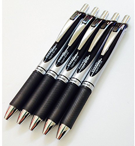 5 x Pentel BL77 Energel Kugelschreiber, TintenrollerSchreibfarbe: Schwarz 0,7 mm Metallspitze,Gummigriffzone. 5 x BL77-A