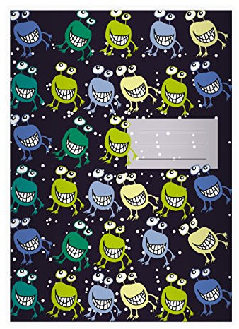 Kartenkaufrausch 4 Lustige Monster DIN A4 Schulhefte, Schreibhefte mit Außerirdischen, bunt Lineatur 25 (liniertes Heft)