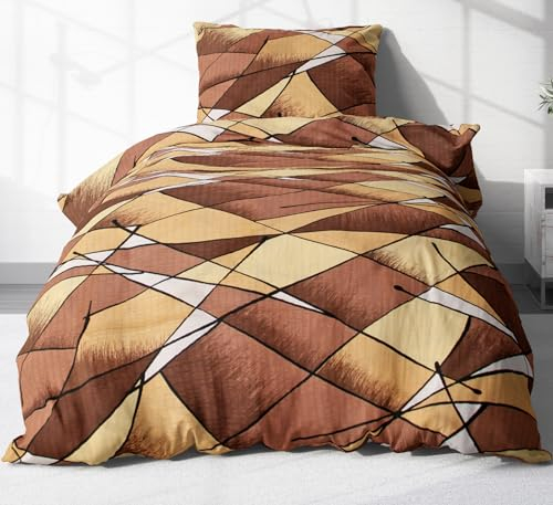 Heubergshop 2-teilige Seersucker Bettwäsche 135x200cm und 80x80cm - Wildes Schokobraun Dunkelbraun - Bettgarnitur aus 100% Baumwolle, bügelfrei (183/1)