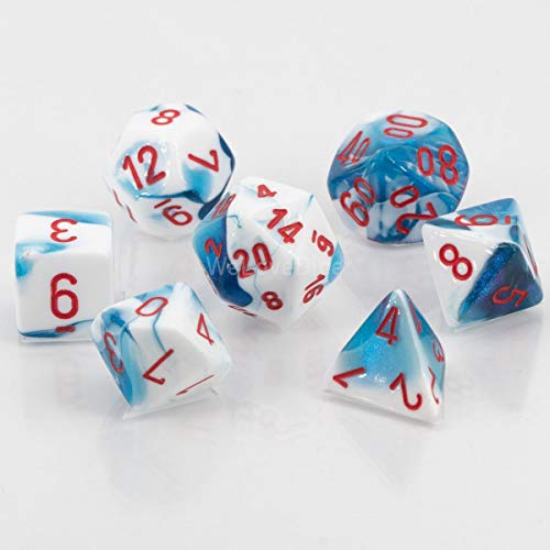 Chessex Gemini Polyhedral 7-Die Set - Astral Blue-White w/red