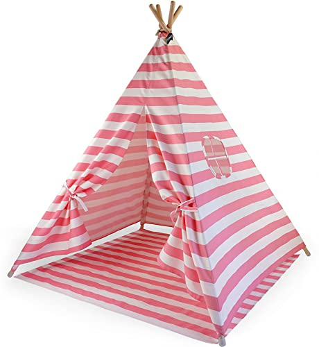 HEJ LØNNE Tipi Zelt für Kinder mit Bodenmatte 120 x 120 x 150 cm - Kinderzelt für Drinnen - Spielzelt Kinder Tipi mit Bodendecke und Fenster - inkl. Beutel und Anleitung