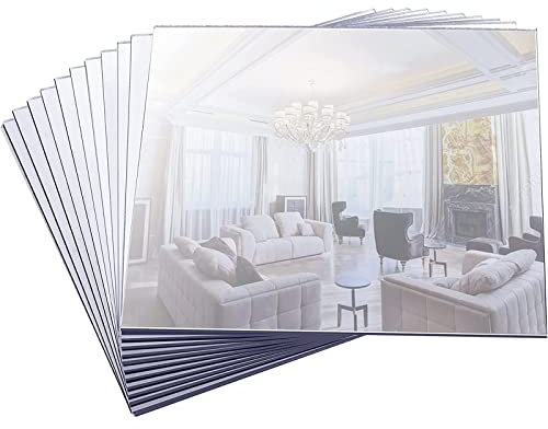 12 Pieces Mirror Tray Candle Tray Square Plate for Wedding Decorations Plate Baby Shower Wedding Centerpieces, 10 x 10 Inch, 2 mm Thick