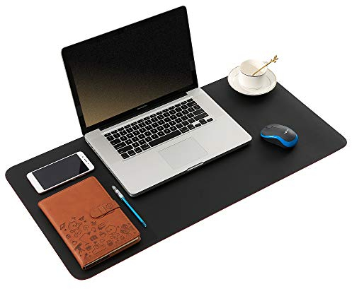 ARNTY Sous Main Bureau Cuir,Tapis de Bureau Cuir,Étanche Grand Tapis de Souris Bureau,Ultra Mince Dessous Pad de Bureau pour Bureau et Maison (Noir&Rouge, 80 * 40cm)