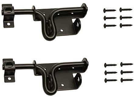 LAJIAOZ Lot de 2 loquets de porte coulissants robustes noirs avec trou de cadenas – Matériel solide en métal épais pour porte d'abri de jardin, clôtures en bois, portes de grange, loquet extérieur