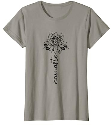 Yogakleidung & Meditations Geschenke für Frauen Lotusblüte Yoga Namaste T-Shirt Grau S Retro Geblümt Klassisch geschnitten Rundhals-Ausschnitt Kurzarm Frauen Damen Yoga T-Shirt
