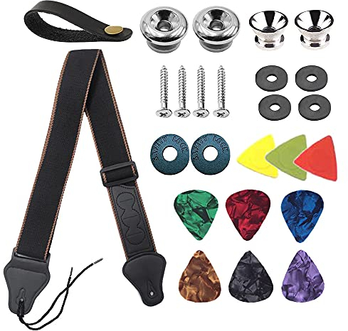 BetterJonny Gitarrengurt, Baumwolle Verstellbarer Gitarre Schultergurt Gitarrenband Guitar Strap mit Lederenden Gurtschlösser Gitarrenhals Gurt für E-Gitarre Westerngitarre Akustikgitarre Bass Braun