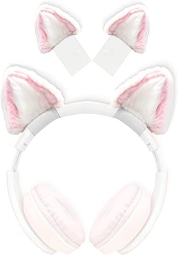 Graziose orecchie da gatto, design regolabile, adatte per cuffie Logitech G Pro HypreX Cloud/Cloud Flight e molto altro ancora, orecchie da gattino, universali per cuffie da gioco, rosa e bianco