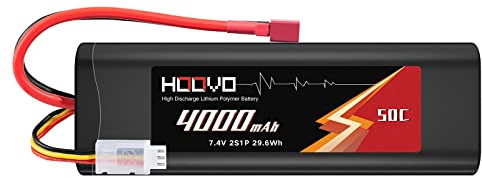 HOOVO 2S RC Battery 7.4V 50C 4000mAh LiPo Battery with Deans Plug Battery for RC Car RC Truck RC Boat RC Hobby RC Quadcopter RC Hobby Truggy Racing Driving