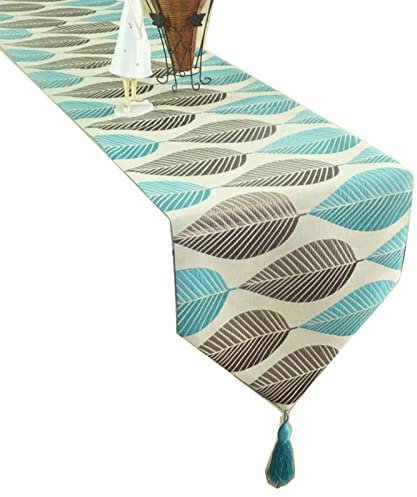 Aotiwe Tischband Blau, Tischdekoration Vintage aus Bettwäsche aus Baumwolle Laub Blau 32x120CM für Partys Abendessen