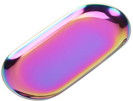 Stainless Steel Decorative Tray Jewelry Dish, 7 Inch Small Cosmetic Tray, Towel Trinket Platter with Gold Oval Storage for Kitchen Bathroom Vanity Office(S-Rainbow)