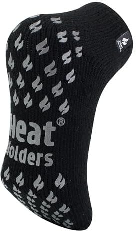 HEAT HOLDERS - Mens 2.3 TOG Warm Thick Anti Slip Low Cut Ankle Thermal Slipper Socks | Trainer Socks with Grips for Winter (12-14, Black)