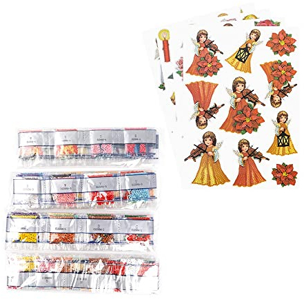 Ideen mit Herz Diamond Painting Sticker | 4 Bogen in DIN A4 | Aufkleber einzeln abziehbar | inkl. Schmucksteine (Engel)