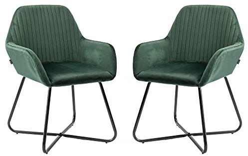 Mingone 2er Set Esszimmerstuhl Retro Samt Küchenstühle Schalenstuhl Stuhl Wohnzimmer Konferenzstuhl Polsterstuhl Sessel mit Armlehne (Grün)