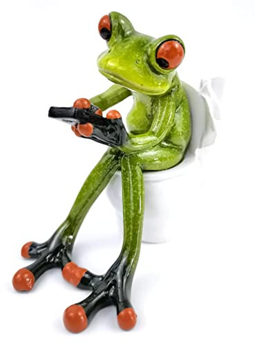 VVGIFTS Frosch-Figuren Dekor Lustige Kreative Handwerk Harz Frosch Skulptur Statue für Home Office Schreibtisch Tischplatte Badezimmer Dekoration, Ornament Geschenk (Frosch sitzt auf Toilette)