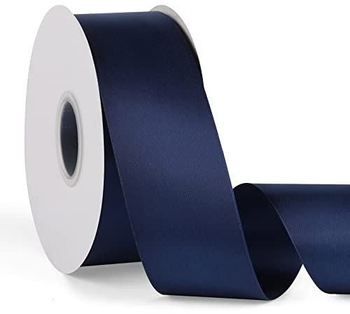 Double Faced Solid Color Navy Blue Satin Ribbon 2 X 50 Yards Continuous, High Density Polyester Fabric Ribbon for Gifts Wrapping, Wedding, Party, Crafts, Hair Bows, Flowers, Home DIY Decor
