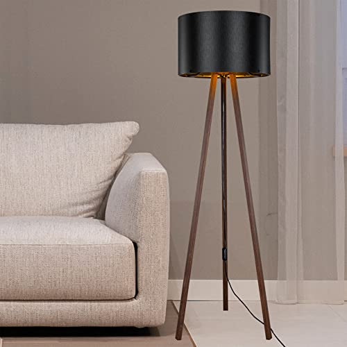lux.pro Stehlampe Keynes 1 x E27 Stehleuchte für Wohnzimmer Dreibein Holz Standleuchte Walnuss-Optik Schwarz
