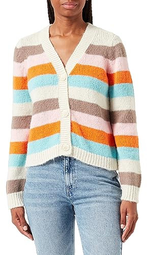 Pieces Pcnatasha LS Knit Cardigan Noos BC Maglione, Betulla/Righe: Fssl-Rose Shadow Peor-Blu Navy, S Donna