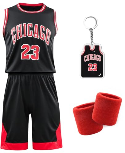 Basketball Trikot Kinder - Schnell trocknendes Basketball Trikot und Shorts mit Wrist Wraps - Ärmelloses Basketball Anzug Set für Training und Spiele - Hochwertige Basketball Kleidung(26, Black)