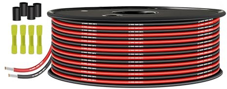 Cable de Silicona Calibre 3,3 mm², THUN-CT 6 metros de Alambre Eléctrico 12 AWG (3 metros en negro y 3 metros en rojo), 680 Hilos Flexibles de Alambre de Cobre Estañado de Alta Temperatura