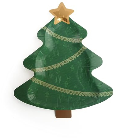 Platos de árbol de Navidad, paquete de 15, platos verdes con forma de árbol de Navidad, perfectos para fiestas de Navidad y eventos