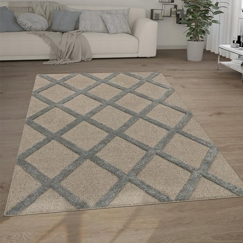 Paco Home Hochflor Teppich Wohnzimmer Shaggy 3D Optik Ethno Boho Vintage Look Weich, Grösse:80x150 cm, Farbe:Grau 2