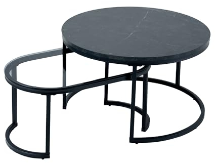 Riess Ambiente 2er Set Couchtisch Elegance 70cm Graphit Marmor-Design Glas Metall rund oval