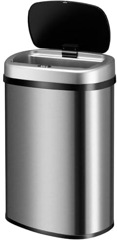Juskys Mülleimer Küche mit Bewegungssensor Silber 50L - Eckiger Abfalleimer mit Klemmring für Müllbeutel - Rostfreier Stahl - Kontaktloses Entsorgen