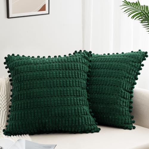 ZWJD 2er Set Kissenbezug 60x60 Kordsamt Sofakissen Weiche Kissenhülle Boho Kissenbezüge Dekokissen Moderne Kissen Deko für Couch Schlafzimmer Zuhause Auto Dekor Zierkissenbezüge Dunkelgrün