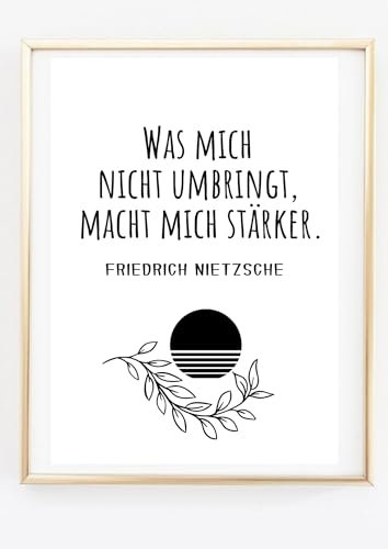 Din A4 Kunstdruck ohne Rahmen - Zitat Friedrich Nietzsche - Was mich nicht umbringt - Motivation Stärke - Bild Poster