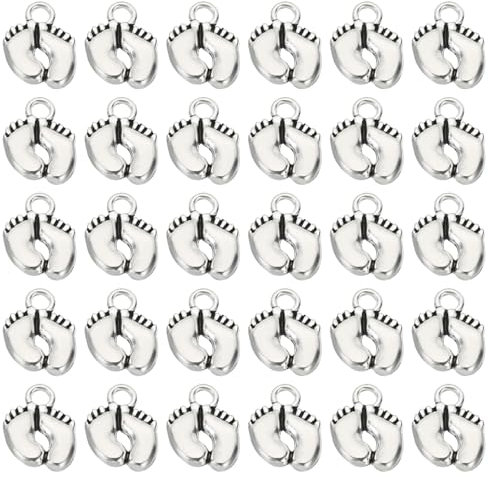 PATIKIL Fußabdruck Charme 50Stk Mini Fußabdruck Anhänger Charme Masse Vintage Metall Niedliche Designer Heimwerker für Schmuck Herstellung Halskette Hochzeit Handwerk Dunkel Silber