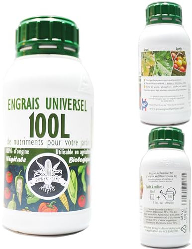 Engrais Universel 500 ml Power Plant Utilisable en Agriculture Biologique 100% Origine Végétale 100 Litres Utiles Croissance Rapide Récolte Abondante…