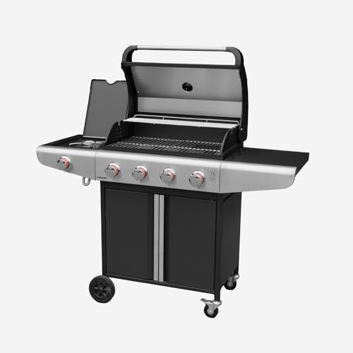 Barbecue a gas a 5 fuochi con 1 bruciatore laterale, Bazin 4, Nero, 136x53.5x109.2 cm