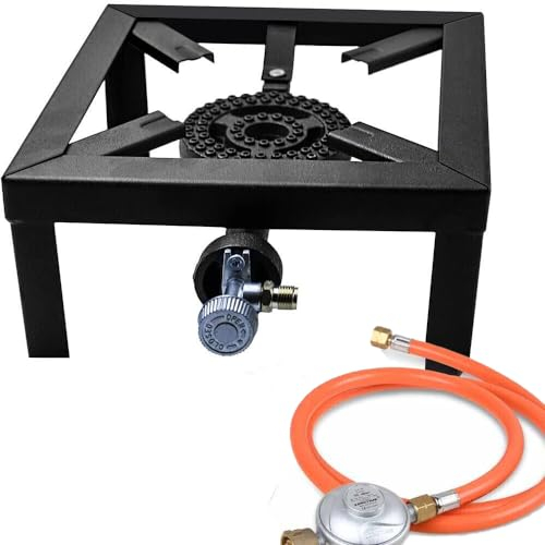 Gaskocher Hockerkocher 6KW Tragbarer Campingkocher, 4 Bein Gaskocher 150 cm Schlauch und 50 mBar Gasdruckregler Konstantregler für Outdoor, Camping