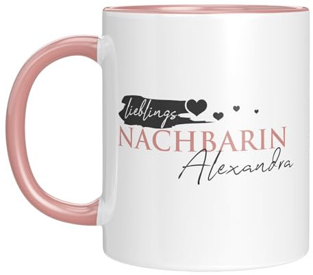 TassenTicker - Kaffeebecher - Lieblingsnachbarin - mit Namen personalisiert - Tasse mit Spruch - coole Geschenkidee - Willkommensgeschenk - Rosa