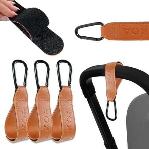 KAI KOA Packung mit 3 Haken (braun) für den Kinderwagen mit Klettverschluss und hochfestem Karabiner, perfekt für Ihren Kinderwagen und Rollstühle + Geschenkbox perfekt als Geschenk