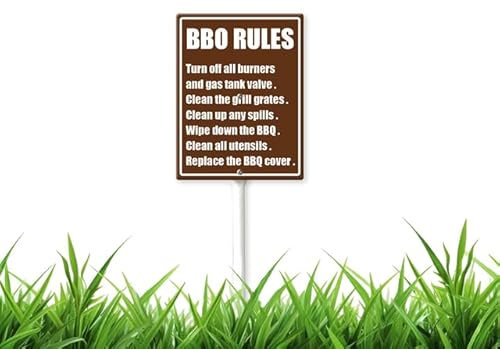 11,7 x 15,2 cm Grasschild mit Heringen, Grill: Turn Off Burners & Gas Tank Clean Grill Grates & Spills Aluminiumschild mit langen Metallpfähle