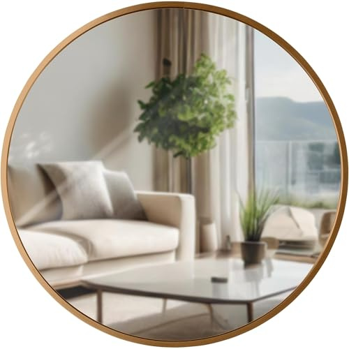 CLP Wandspiegel Elsie I Runder Spiegel in unterschiedlichen Größen I Rahmentiefe 3 cm, ideal für Wohnzimmer, Schlafzimmer oder Bad | Farbe Gold matt Größe M