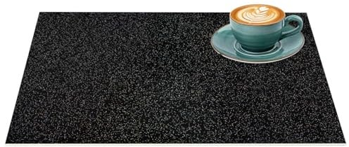 ANRO Platzset Glitzer Schwarz 35x50 cm – 1 Stück, abwaschbar | Die weiche Auflage dämpft das Klappern von Besteck und Geschirr. Liegt flach auf und rollt sich an den Ecken nicht ein.