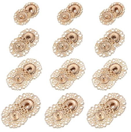 QUARKZMAN 24 Sets Hohle Blumen-Druckknöpfe, Druckknöpfe 15mm/18mm/20mm/24mm, Gold
