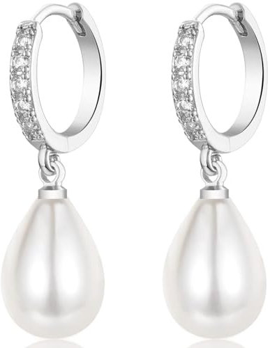 MASOP Perlenohrringe Creolen Silber 925 Zirkonia Ohrringe Perlen für Damen Frauen