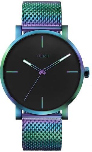 TORII Herrenuhr Schwarz Edelstahl - rund Quarz M45MG.B4 Milanaise-Armband Strichindizes wasserdicht 100 m