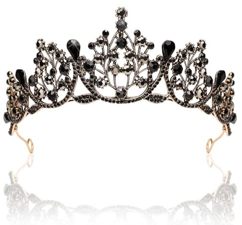 Erzekrim Kristall Tiara Kristallkrone Strass Krone Krone Braut Diadem geburtstag tiara Hochzeit Diadem Barock Stirnband für Frauen Braut Königin Prinzessin Prom Hochzeit Weihnachten (Schwarz)